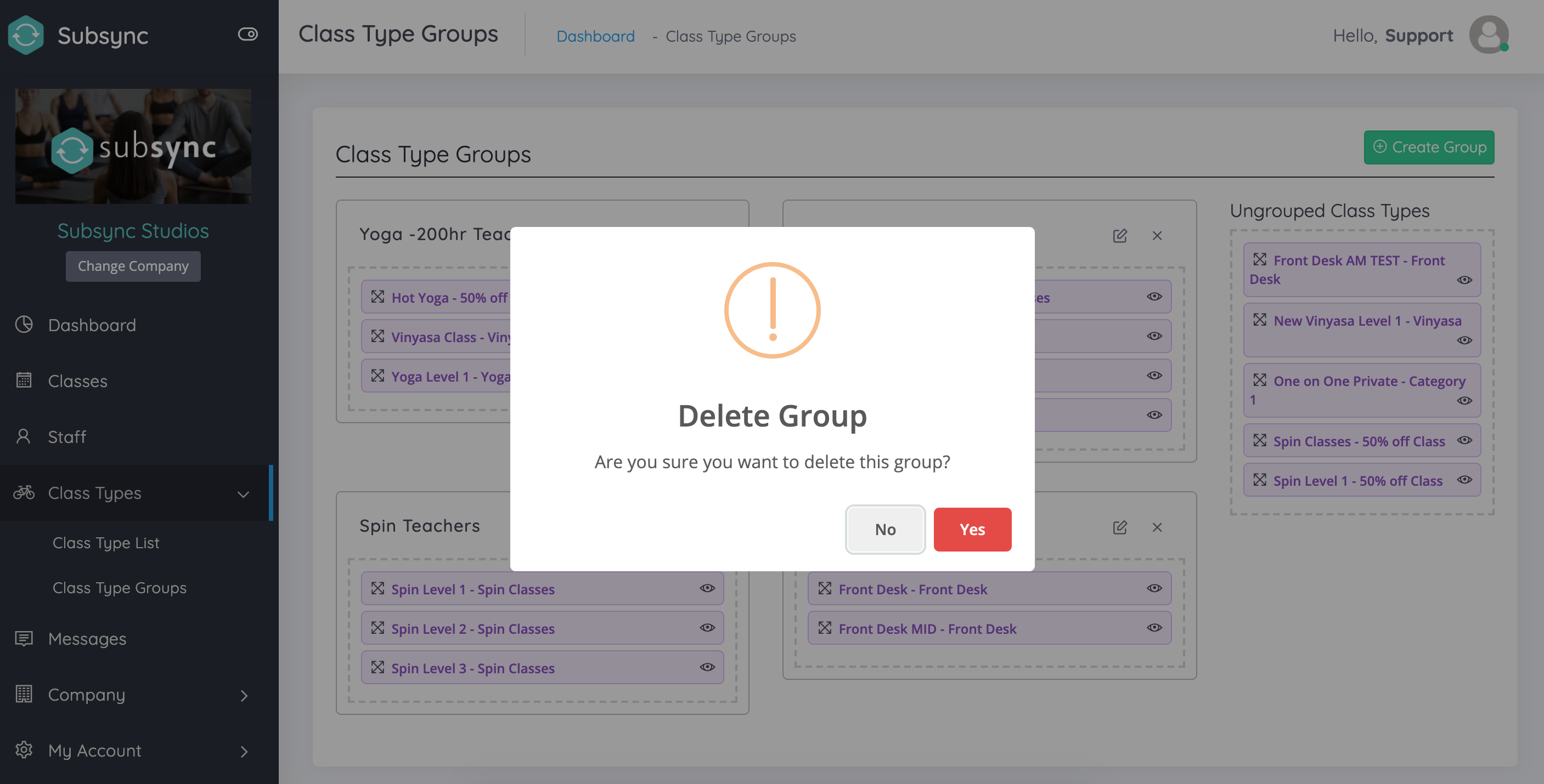 Delete Class Type Groups 